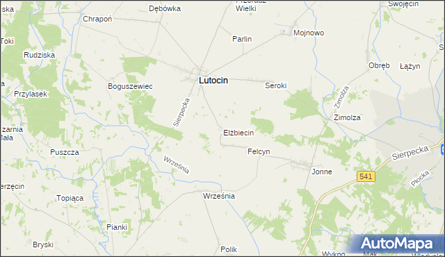 mapa Elżbiecin gmina Lutocin, Elżbiecin gmina Lutocin na mapie Targeo