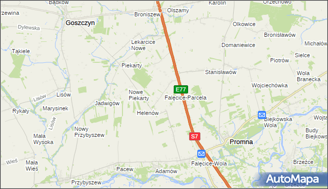 mapa Falęcice-Parcela, Falęcice-Parcela na mapie Targeo