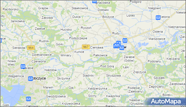mapa Fałkowice gmina Gdów, Fałkowice gmina Gdów na mapie Targeo
