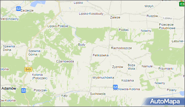 mapa Feliksówka gmina Adamów, Feliksówka gmina Adamów na mapie Targeo