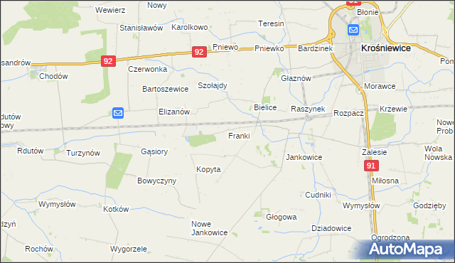 mapa Franki gmina Krośniewice, Franki gmina Krośniewice na mapie Targeo