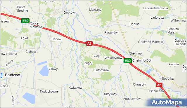 mapa Gaj gmina Dąbie, Gaj gmina Dąbie na mapie Targeo