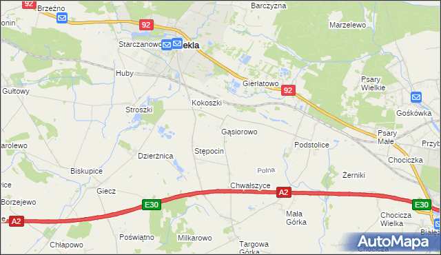 mapa Gąsiorowo gmina Nekla, Gąsiorowo gmina Nekla na mapie Targeo