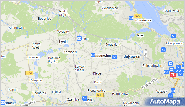 mapa Gaszowice powiat rybnicki, Gaszowice powiat rybnicki na mapie Targeo
