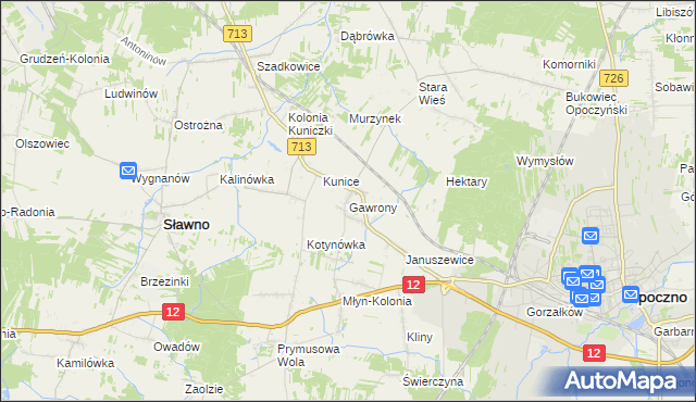 mapa Gawrony gmina Sławno, Gawrony gmina Sławno na mapie Targeo