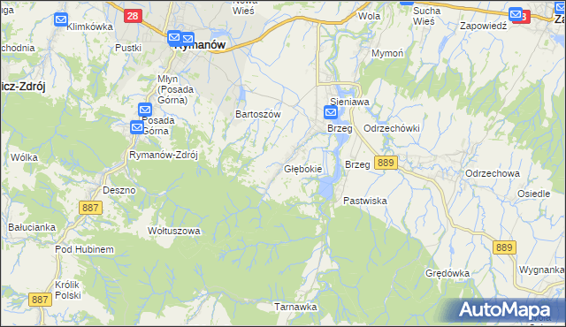 mapa Głębokie gmina Rymanów, Głębokie gmina Rymanów na mapie Targeo