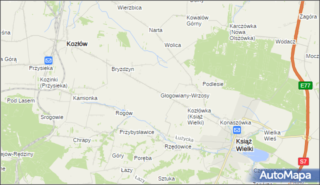 mapa Głogowiany-Wrzosy, Głogowiany-Wrzosy na mapie Targeo