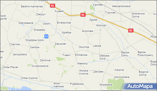 mapa Głuchów gmina Bedlno, Głuchów gmina Bedlno na mapie Targeo