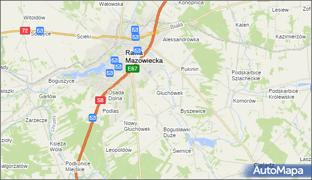 mapa Głuchówek gmina Rawa Mazowiecka, Głuchówek gmina Rawa Mazowiecka na mapie Targeo