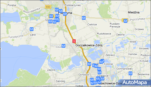 mapa Goczałkowice-Zdrój, Goczałkowice-Zdrój na mapie Targeo