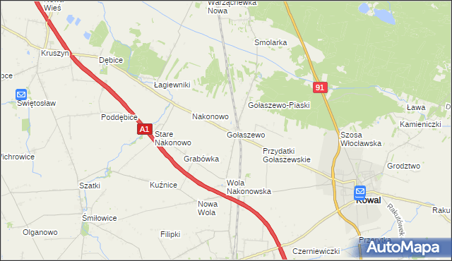 mapa Gołaszewo gmina Kowal, Gołaszewo gmina Kowal na mapie Targeo