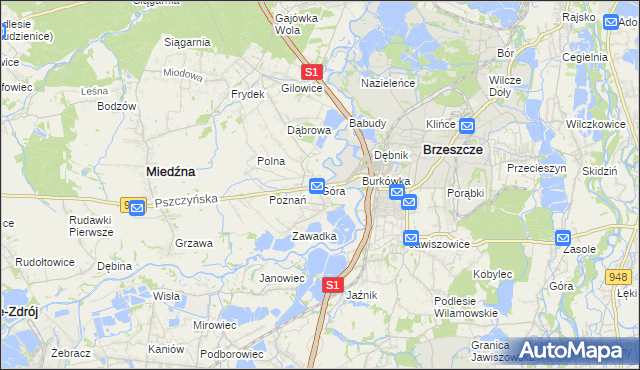 mapa Góra gmina Miedźna, Góra gmina Miedźna na mapie Targeo