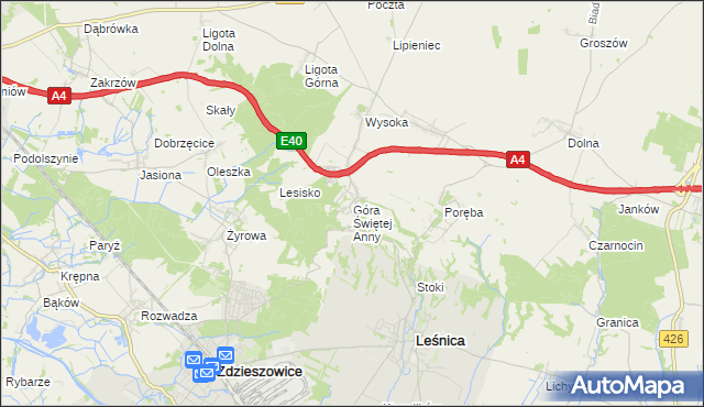 mapa Góra Świętej Anny gmina Leśnica, Góra Świętej Anny gmina Leśnica na mapie Targeo