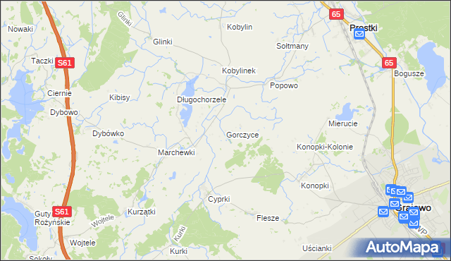 mapa Gorczyce gmina Prostki, Gorczyce gmina Prostki na mapie Targeo