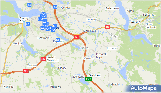 mapa Górka gmina Ostróda, Górka gmina Ostróda na mapie Targeo