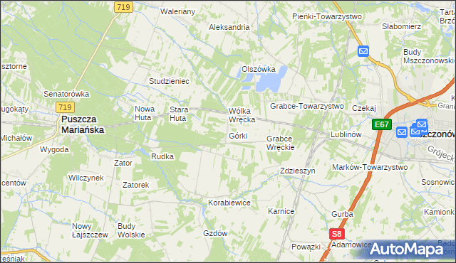 mapa Górki gmina Puszcza Mariańska, Górki gmina Puszcza Mariańska na mapie Targeo