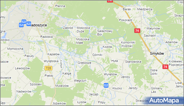 mapa Górniki gmina Radoszyce, Górniki gmina Radoszyce na mapie Targeo