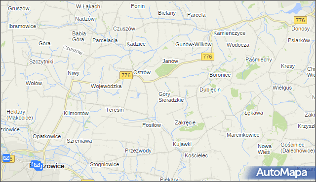 mapa Góry Sieradzkie, Góry Sieradzkie na mapie Targeo