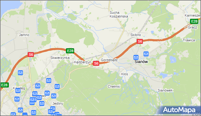 mapa Gorzebądz gmina Sianów, Gorzebądz gmina Sianów na mapie Targeo