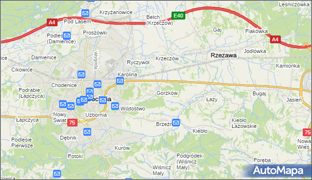 mapa Gorzków gmina Bochnia, Gorzków gmina Bochnia na mapie Targeo