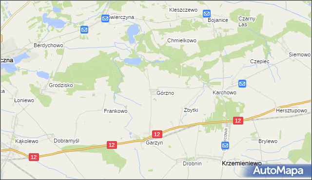 mapa Górzno gmina Krzemieniewo, Górzno gmina Krzemieniewo na mapie Targeo