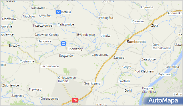 mapa Gorzyczany, Gorzyczany na mapie Targeo