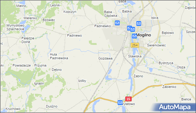 mapa Gozdawa gmina Mogilno, Gozdawa gmina Mogilno na mapie Targeo