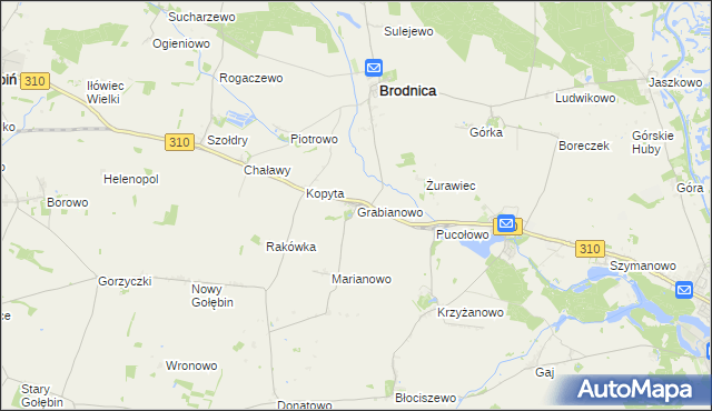 mapa Grabianowo gmina Brodnica, Grabianowo gmina Brodnica na mapie Targeo