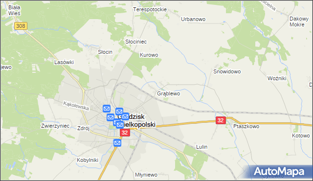 mapa Grąblewo gmina Grodzisk Wielkopolski, Grąblewo gmina Grodzisk Wielkopolski na mapie Targeo