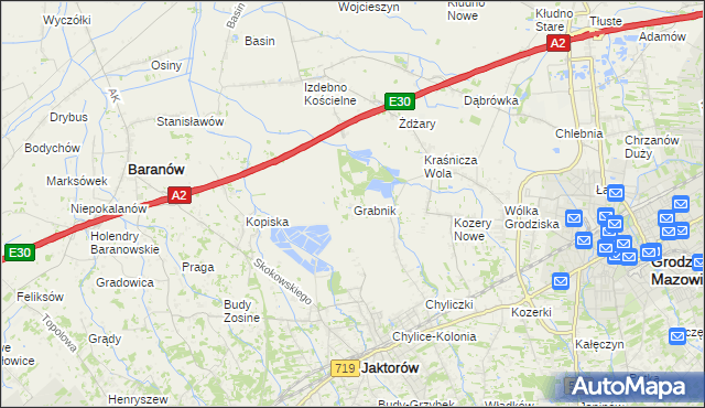 mapa Grabnik gmina Jaktorów, Grabnik gmina Jaktorów na mapie Targeo