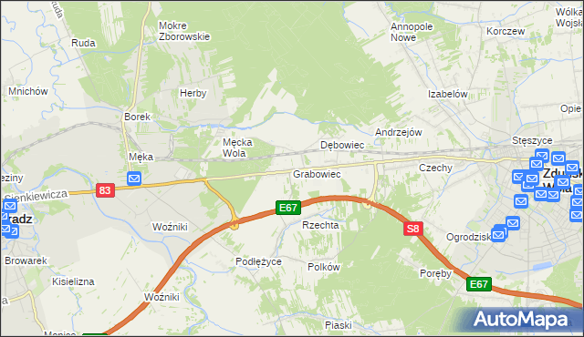 mapa Grabowiec gmina Sieradz, Grabowiec gmina Sieradz na mapie Targeo