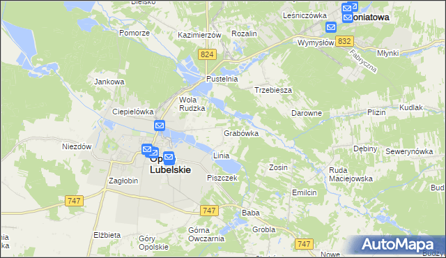 mapa Grabówka gmina Opole Lubelskie, Grabówka gmina Opole Lubelskie na mapie Targeo