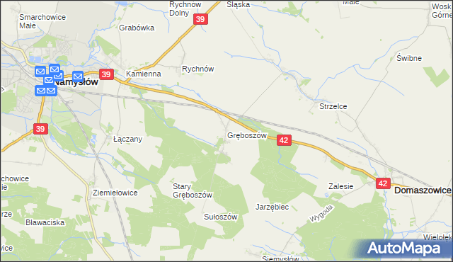 mapa Gręboszów gmina Domaszowice, Gręboszów gmina Domaszowice na mapie Targeo