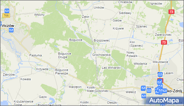 mapa Grochowiska gmina Pińczów, Grochowiska gmina Pińczów na mapie Targeo