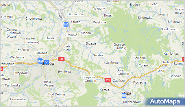 mapa Gródek gmina Grybów, Gródek gmina Grybów na mapie Targeo