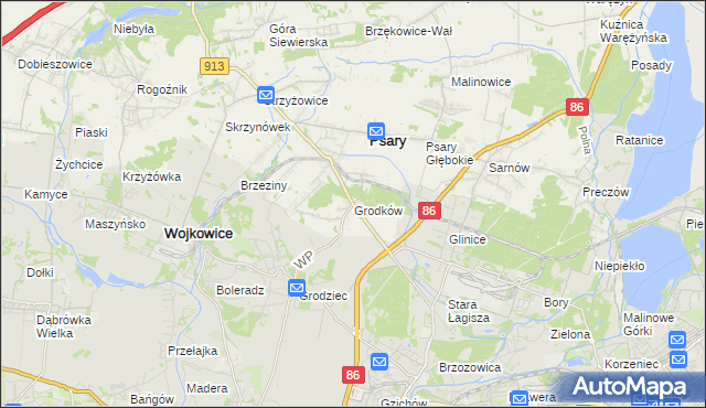 mapa Grodków gmina Psary, Grodków gmina Psary na mapie Targeo