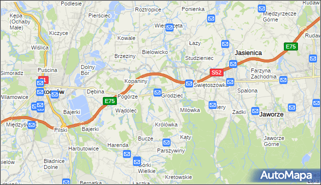 mapa Grodziec gmina Jasienica, Grodziec gmina Jasienica na mapie Targeo