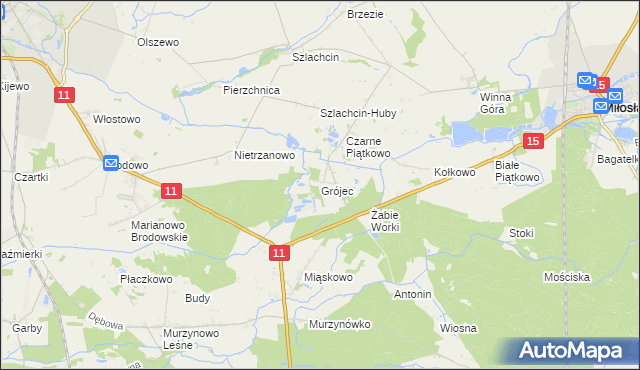 mapa Grójec gmina Środa Wielkopolska, Grójec gmina Środa Wielkopolska na mapie Targeo