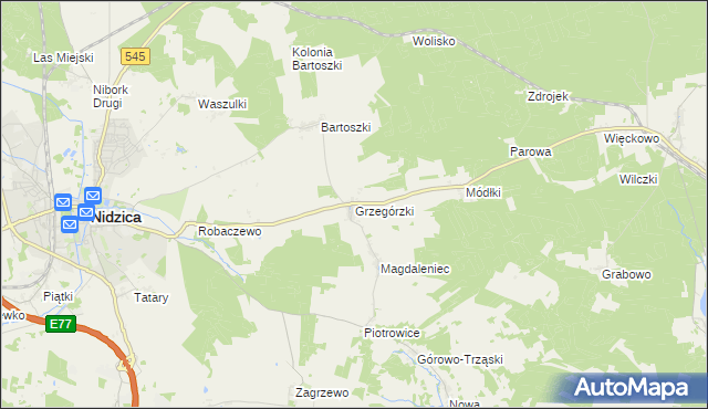 mapa Grzegórzki gmina Nidzica, Grzegórzki gmina Nidzica na mapie Targeo