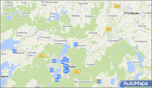 mapa Grzybno gmina Kartuzy, Grzybno gmina Kartuzy na mapie Targeo