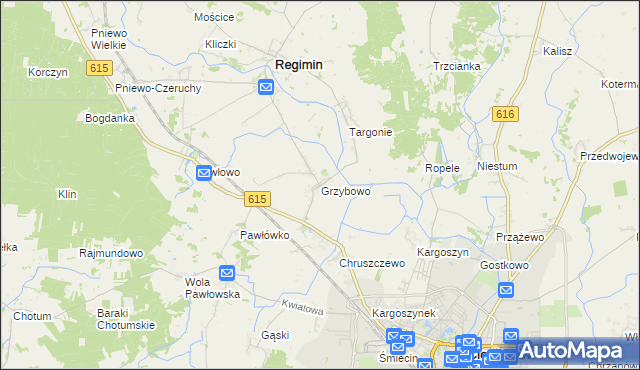 mapa Grzybowo gmina Regimin, Grzybowo gmina Regimin na mapie Targeo