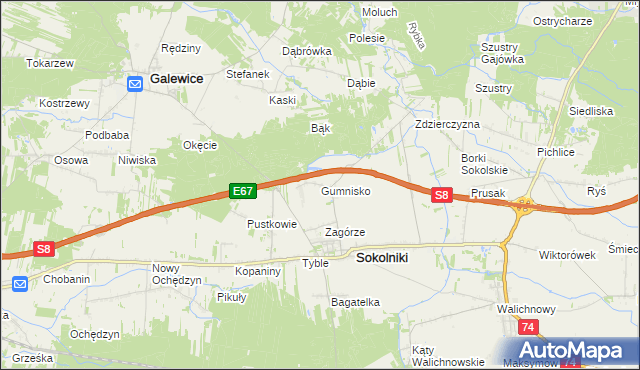 mapa Gumnisko gmina Sokolniki, Gumnisko gmina Sokolniki na mapie Targeo