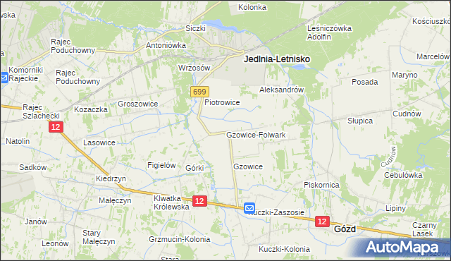 mapa Gzowice-Folwark, Gzowice-Folwark na mapie Targeo