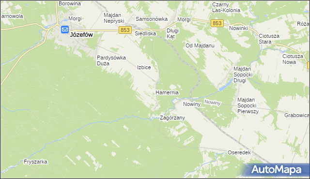 mapa Hamernia gmina Józefów, Hamernia gmina Józefów na mapie Targeo