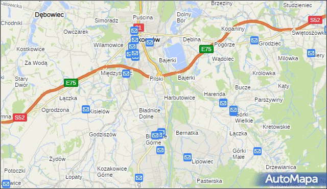 mapa Harbutowice gmina Skoczów, Harbutowice gmina Skoczów na mapie Targeo