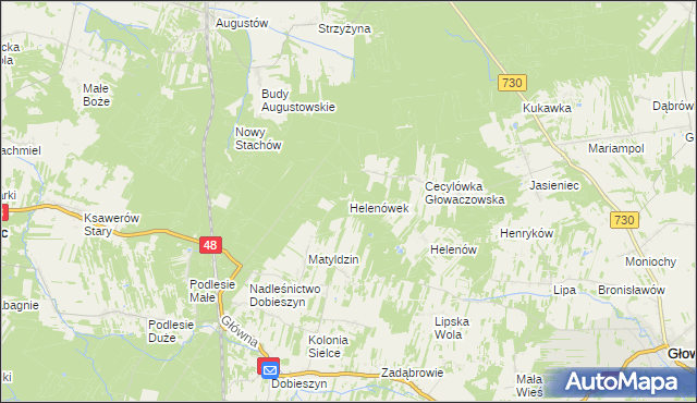mapa Helenówek gmina Głowaczów, Helenówek gmina Głowaczów na mapie Targeo