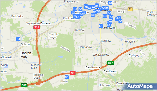 mapa Hermanów gmina Pabianice, Hermanów gmina Pabianice na mapie Targeo