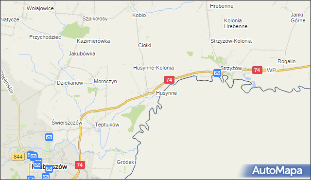 mapa Husynne gmina Hrubieszów, Husynne gmina Hrubieszów na mapie Targeo