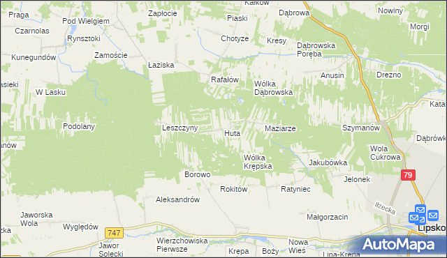 mapa Huta gmina Lipsko, Huta gmina Lipsko na mapie Targeo
