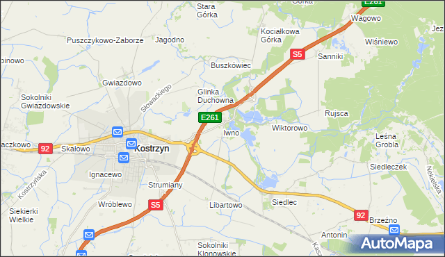 mapa Iwno gmina Kostrzyn, Iwno gmina Kostrzyn na mapie Targeo